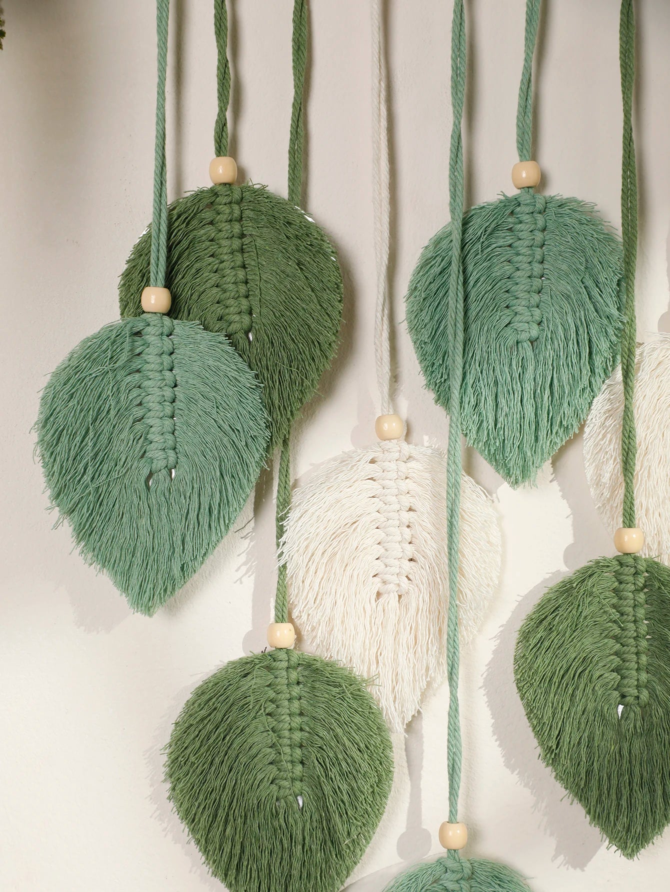 Brown Green Leaf Macrame Tapestry Wall
