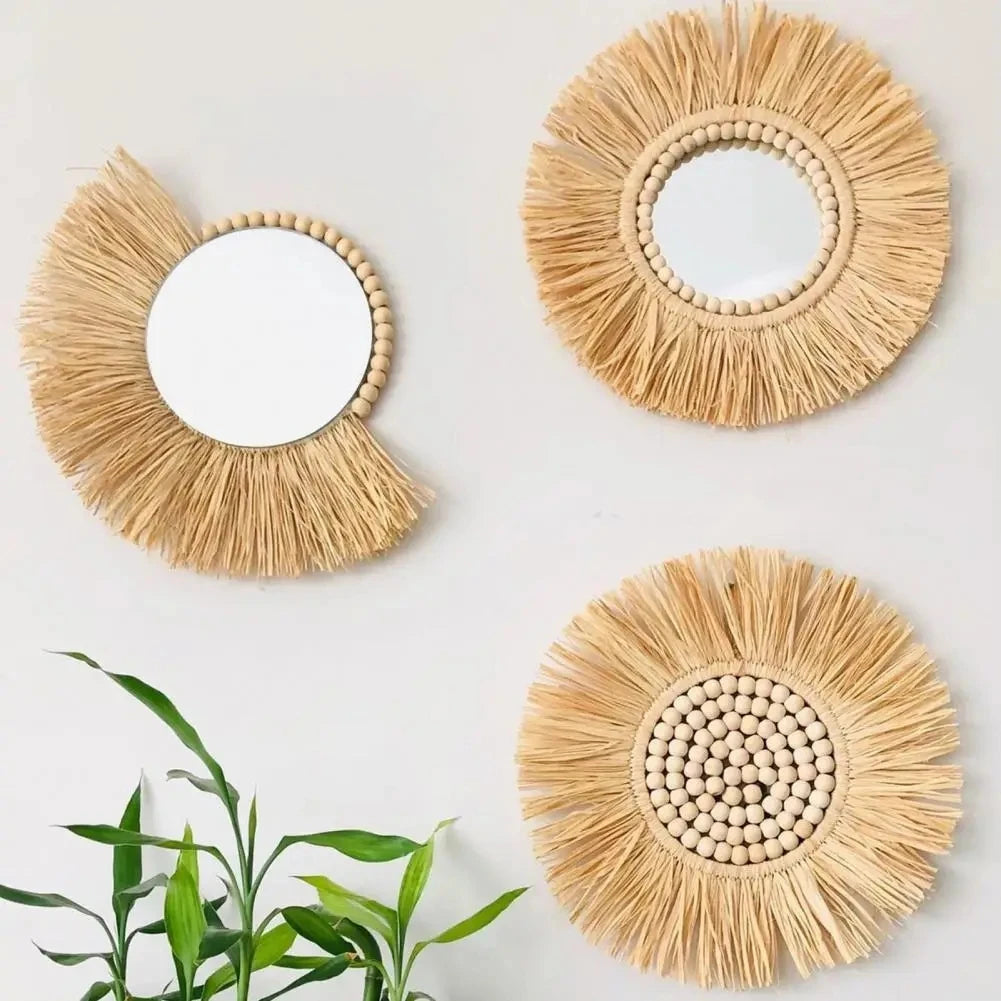 Boho Rattan Wall Mirrors Tapestry