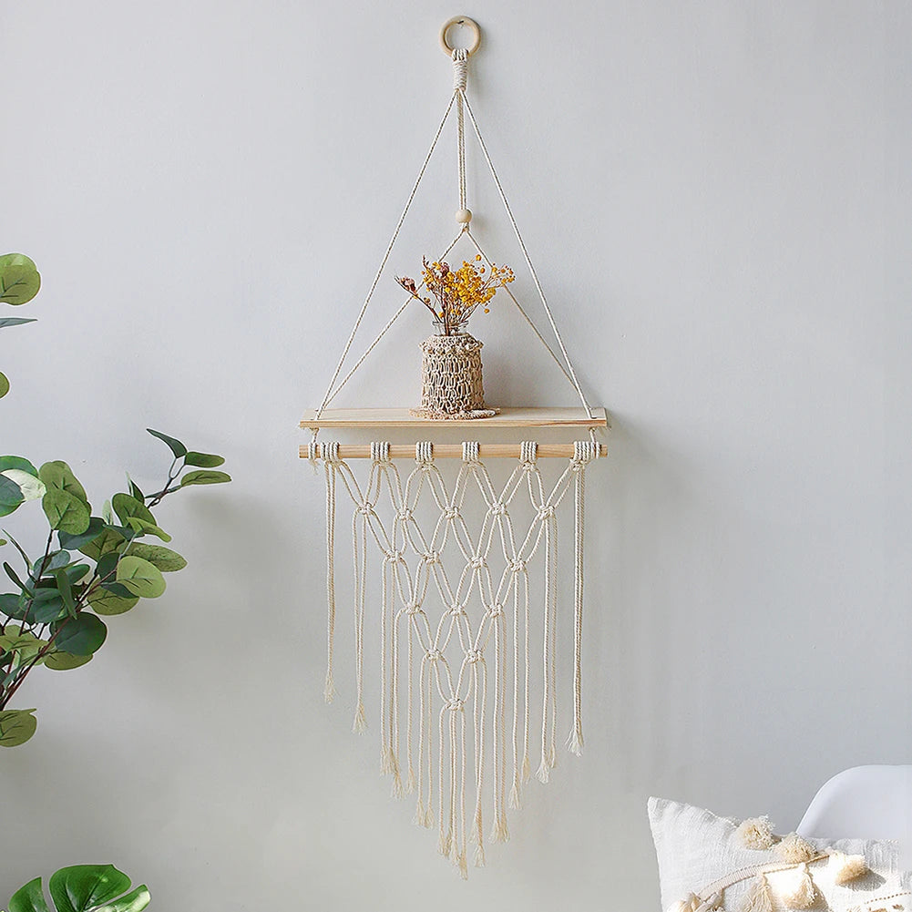 Boho Macrame Wall Hanging Shelf Decor