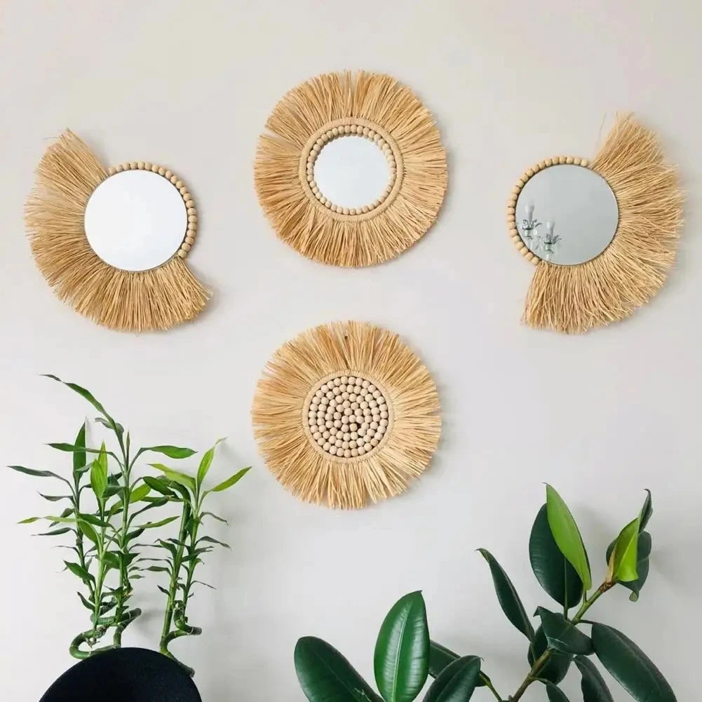 Boho Rattan Wall Mirrors Tapestry