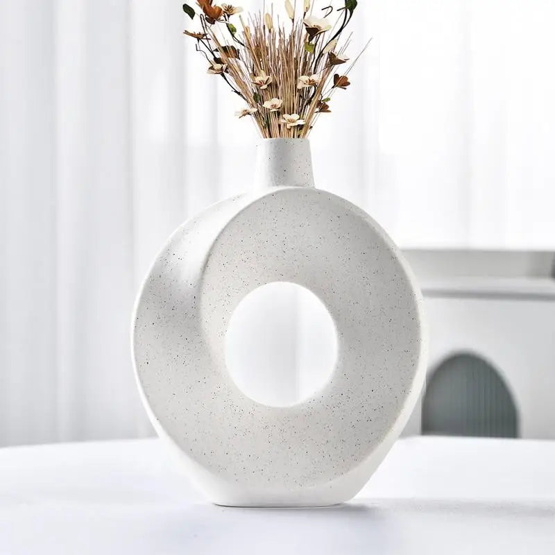 Boho Ceramic Donut Vase: Modern Minimalist