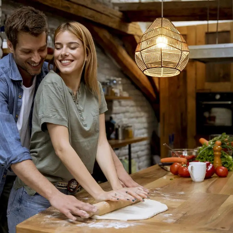 Abat-jour Boho en rotin tissé à la main: luminaire en osier avec corde de papier pour lustre de Restaurant Cove