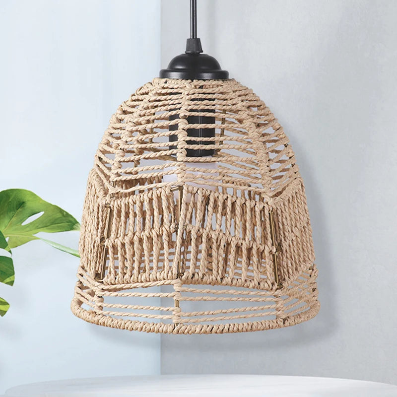 Boho Hand-Woven Rattan Lampshade Pendant