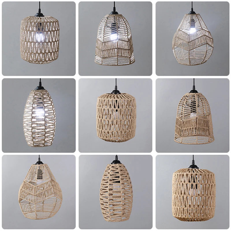 Boho Hand-Woven Rattan Lampshade Pendant