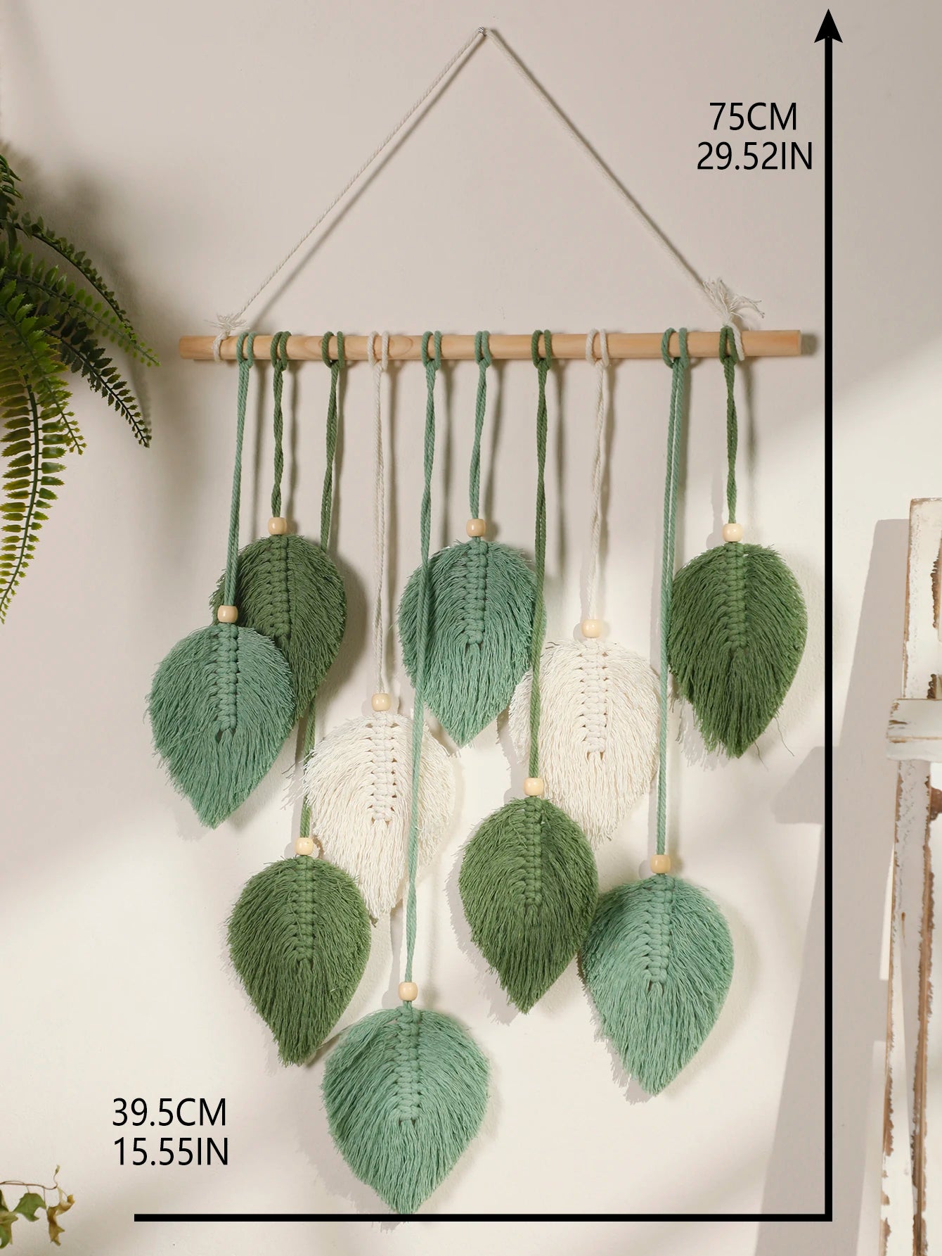 Brown Green Leaf Macrame Tapestry Wall