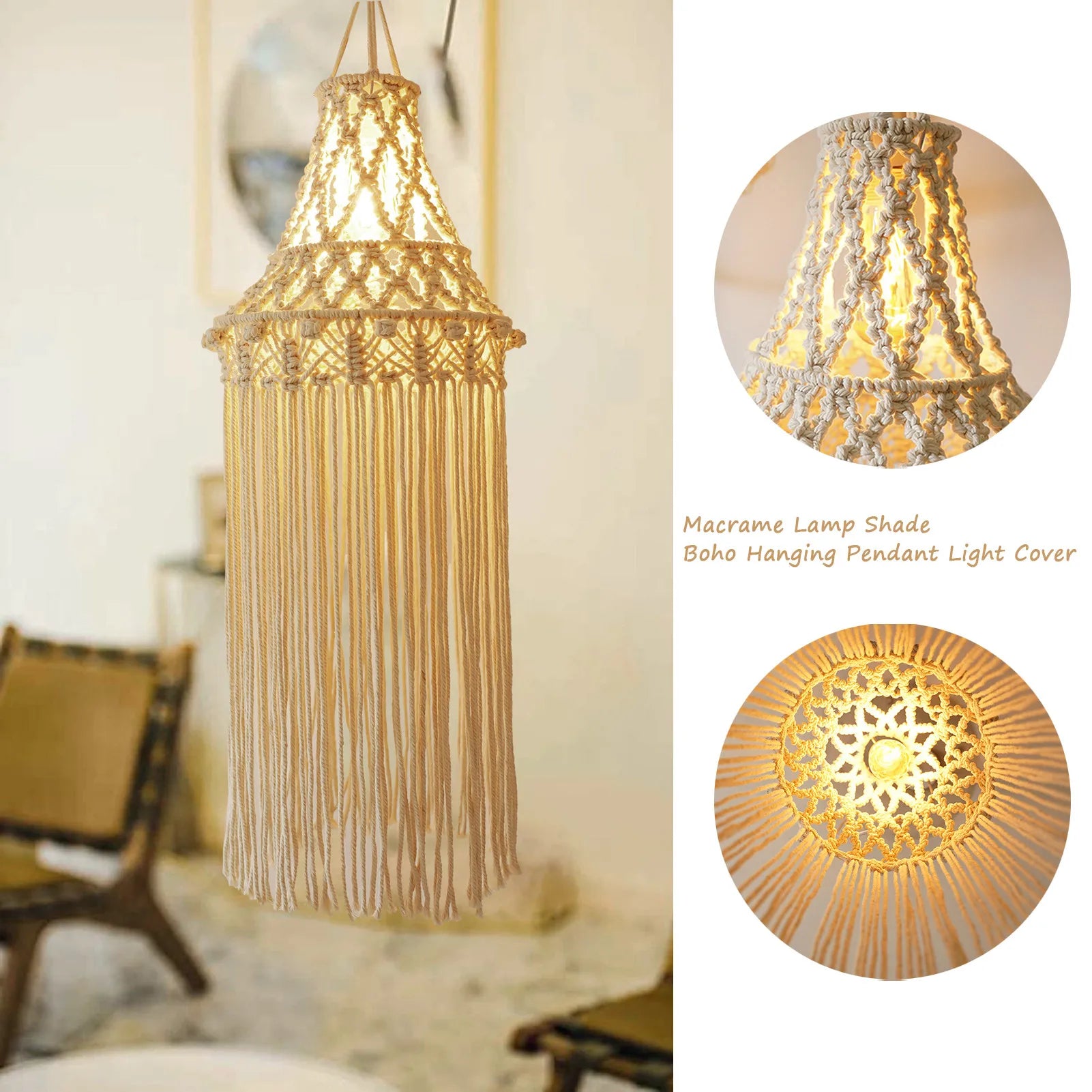 Boho Macrame Chandelier Shade Handwoven Cotton