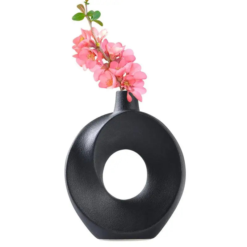 Boho Ceramic Donut Vase: Modern Minimalist