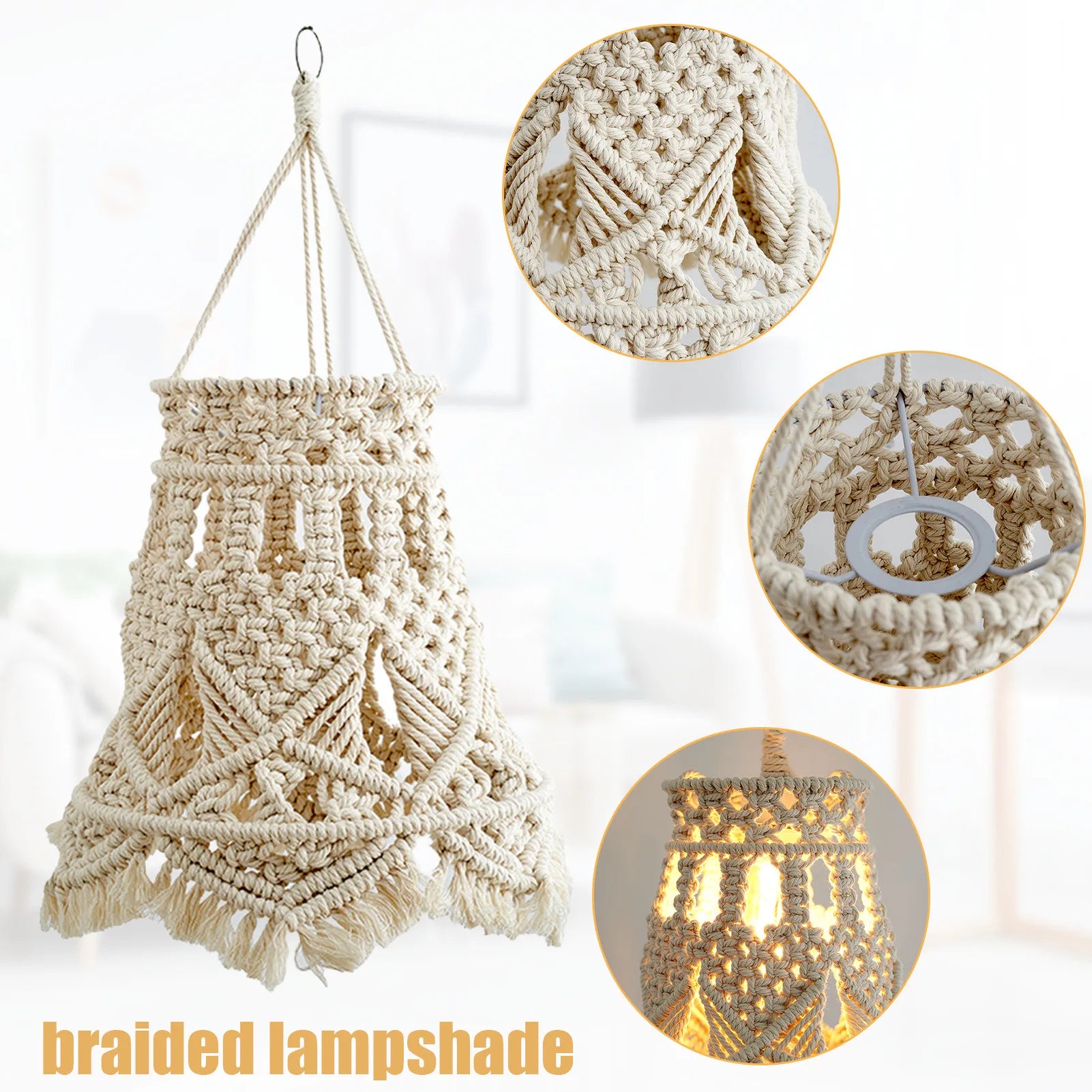 Boho Macrame Chandelier Shade Handwoven Cotton