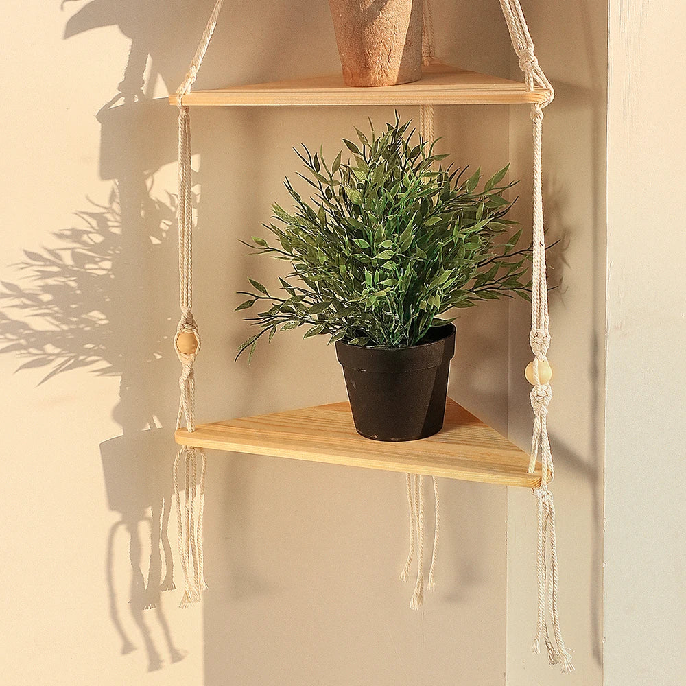 Boho Triangle Wood Shelf: Wall Decor