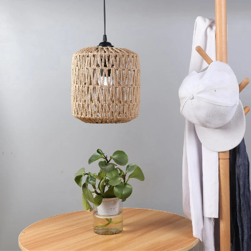 Boho Hand-Woven Rattan Lampshade Pendant