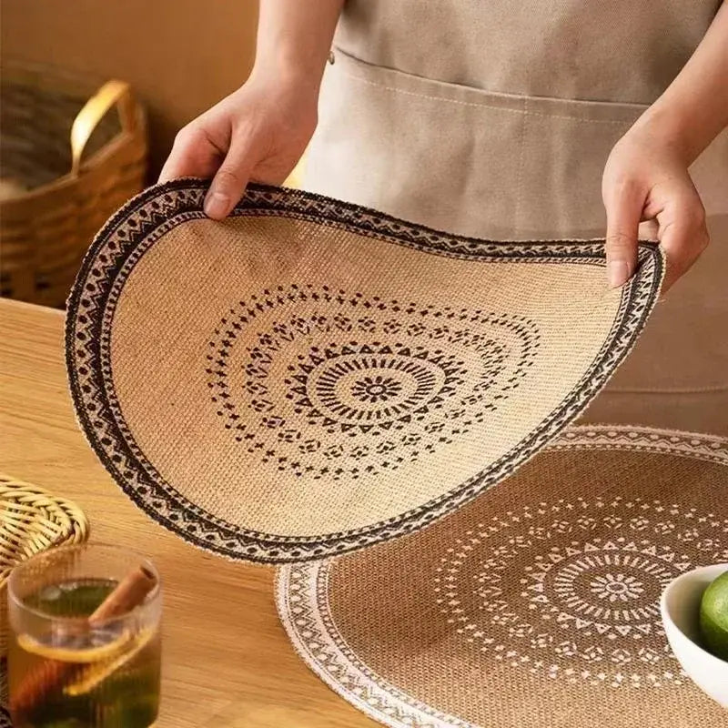 Round Fringed Jute Table Mat Pompons
