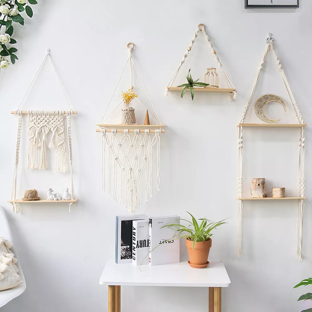 Boho Macrame Wall Hanging Shelf Decor
