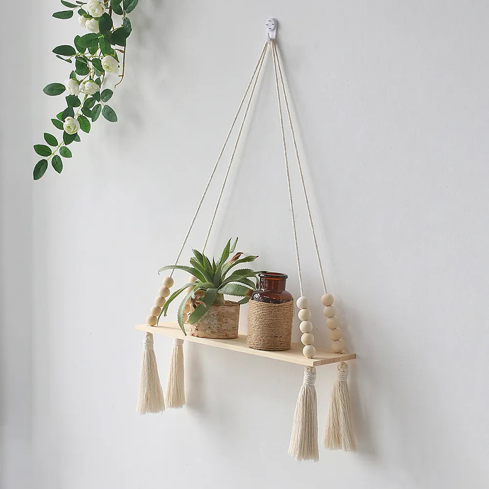 Boho Macrame Wall Hanging Shelf Decor