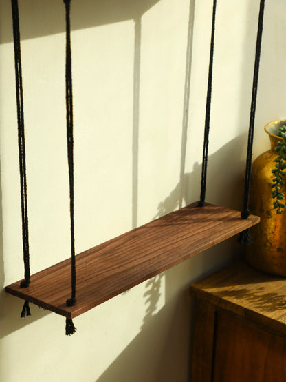 Boho Wooden Wall Shelf with Macrame