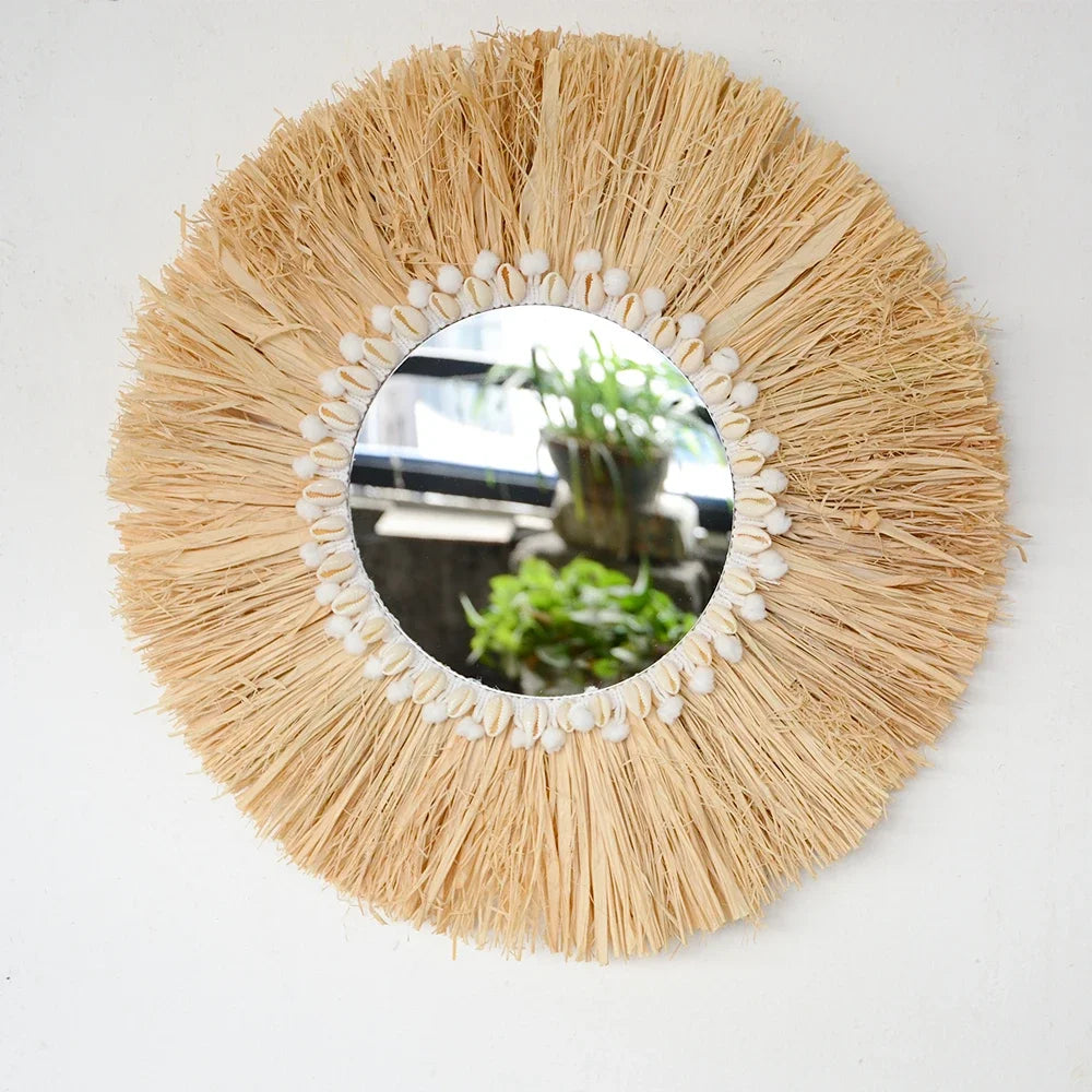 Boho Rattan Wall Mirrors Tapestry