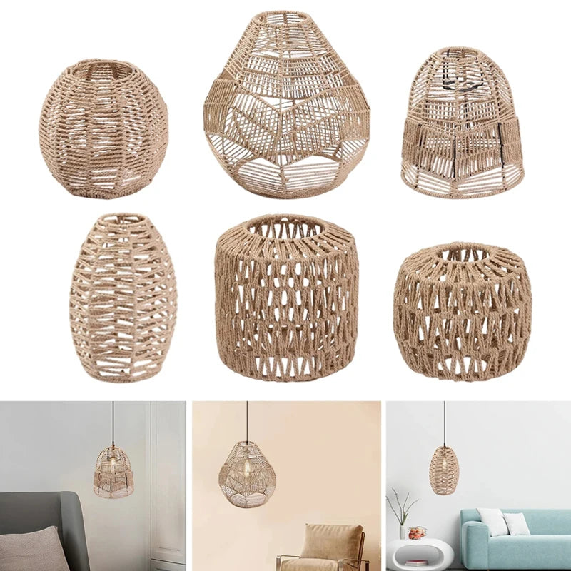 Boho Hand-Woven Rattan Lampshade Pendant