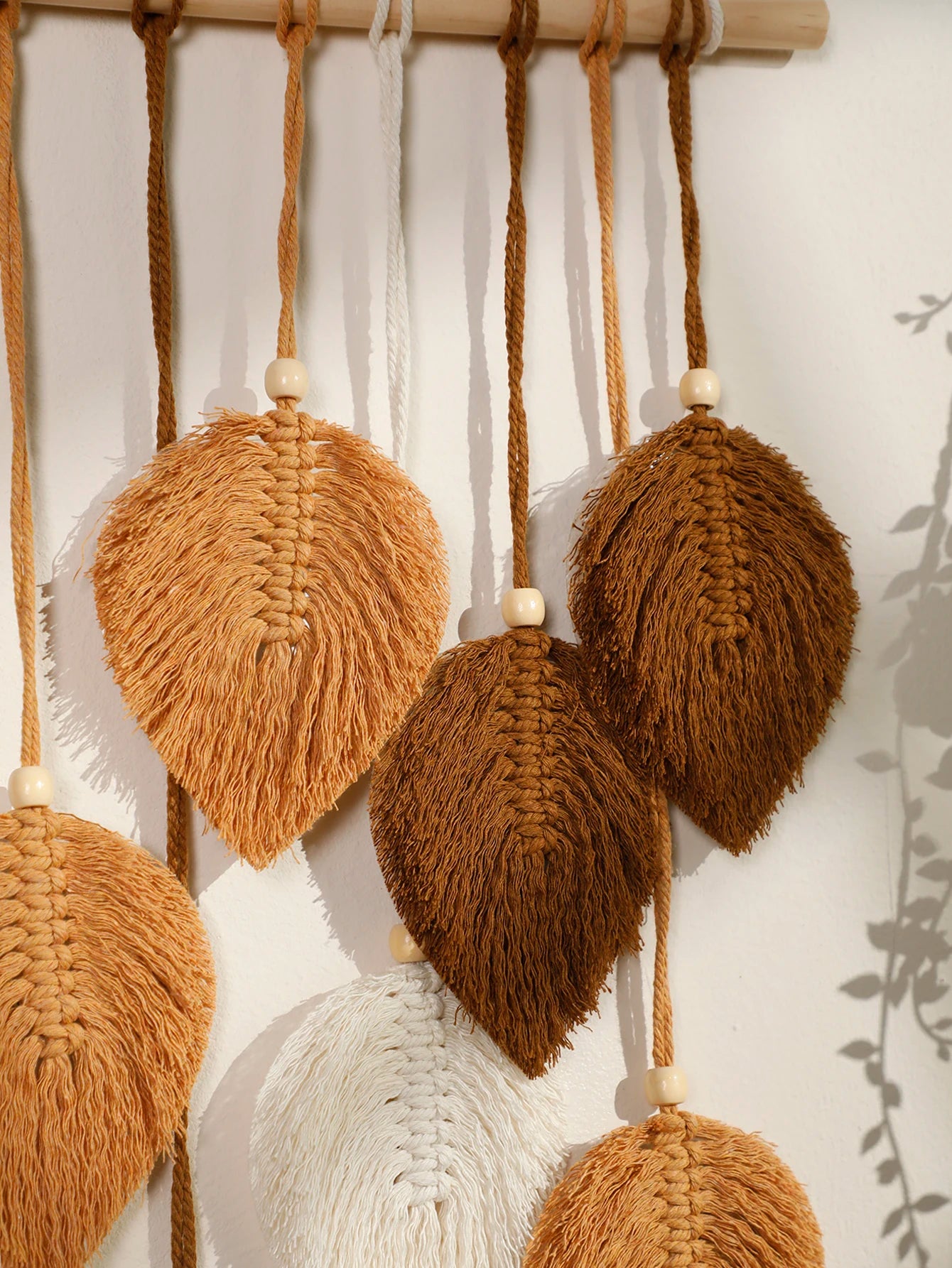 Brown Green Leaf Macrame Tapestry Wall