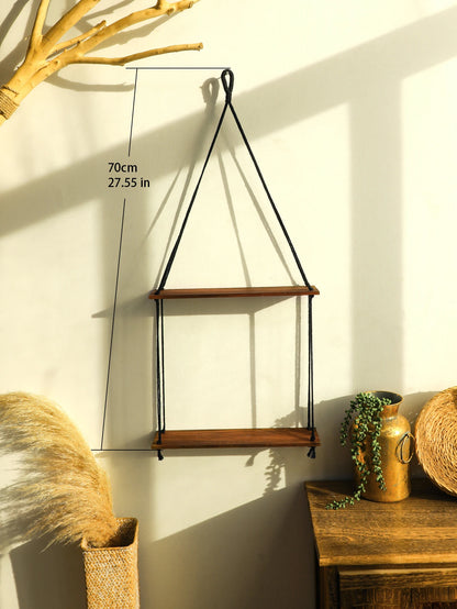 Boho Wooden Wall Shelf with Macrame